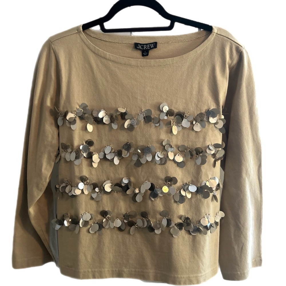 J.Crew NWT Mariner Jersey LS Embellished Tee Size L